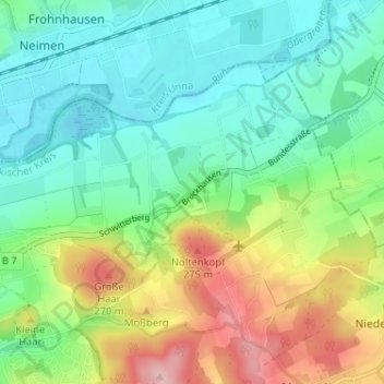 Mapa topográfico Brockhausen, altitud, relieve