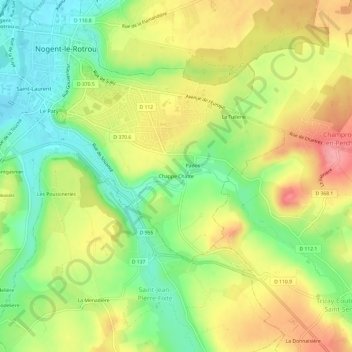 Mapa topográfico Chappe Châtre, altitud, relieve
