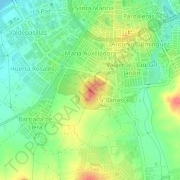Mapa topográfico Cerro del Viento, altitud, relieve