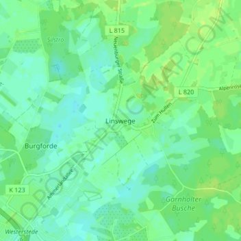 Mapa topográfico Linswege, altitud, relieve