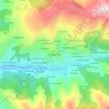 Mapa topográfico La Roza (Turón), altitud, relieve