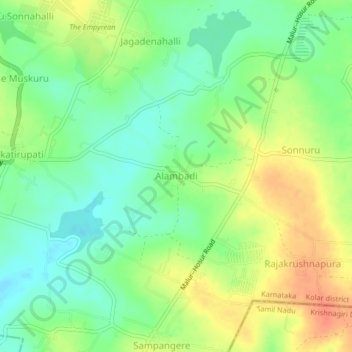 Mapa topográfico Alambadi, altitud, relieve