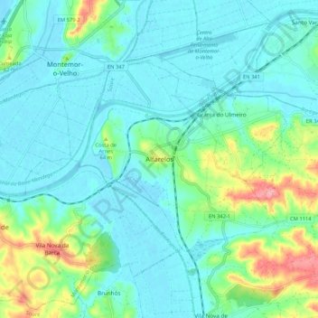 Mapa topográfico Alfarelos, altitud, relieve