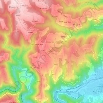Mapa topográfico Lubac, altitud, relieve