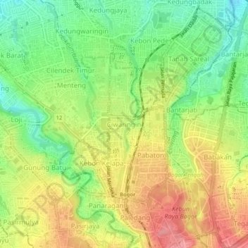 Mapa topográfico Ciwaringin, altitud, relieve