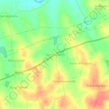 Mapa topográfico Somanahalli, altitud, relieve