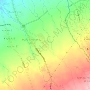 Mapa topográfico Buna Lejos, altitud, relieve