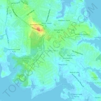 Mapa topográfico Annapolis Neck, altitud, relieve