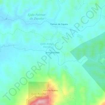 Mapa topográfico Arroyo Florido, altitud, relieve