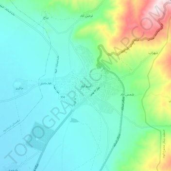 Mapa topográfico Asadabad, altitud, relieve