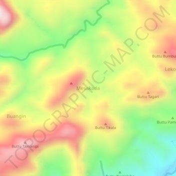 Mapa topográfico Mesakada, altitud, relieve