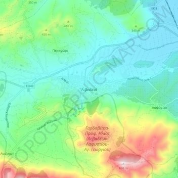 Mapa topográfico Λιβαδειά, altitud, relieve