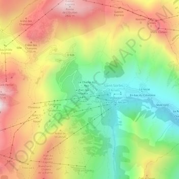 Mapa topográfico Les Choseaux, altitud, relieve