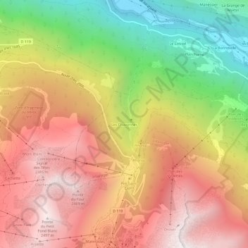 Mapa topográfico Les Chavonnes, altitud, relieve