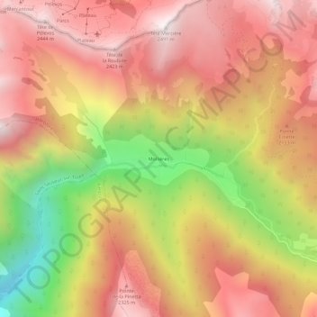Mapa topográfico Mollières, altitud, relieve
