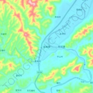 Mapa topográfico Liantan, altitud, relieve