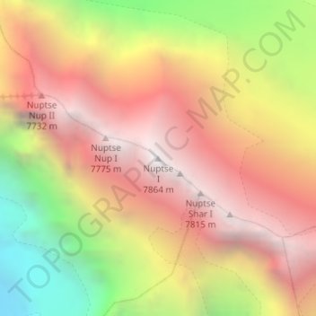Mapa topográfico Nuptse I, altitud, relieve