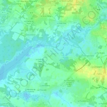 Mapa topográfico Tréjet, altitud, relieve