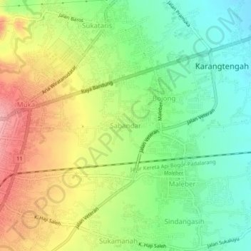 Mapa topográfico Sabandar, altitud, relieve