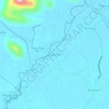 Mapa topográfico Wukirsari, altitud, relieve