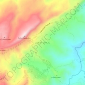 Mapa topográfico Lamak Senulu, altitud, relieve