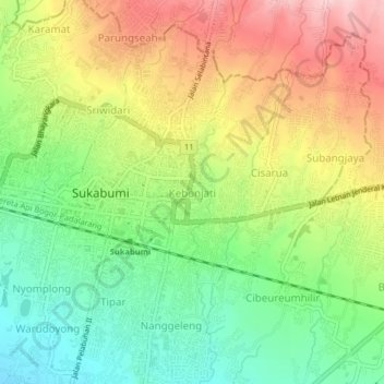 Mapa topográfico Kebonjati, altitud, relieve