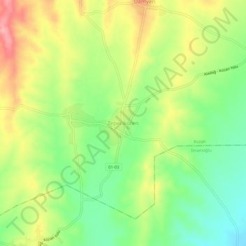 Mapa topográfico Tepecikören, altitud, relieve
