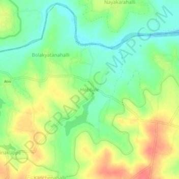 Mapa topográfico Hebbale, altitud, relieve