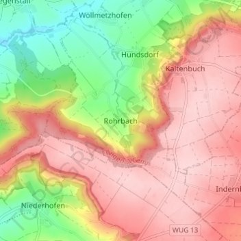 Mapa topográfico Rohrbach, altitud, relieve