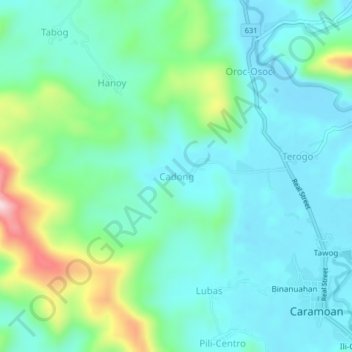 Mapa topográfico Cadong, altitud, relieve