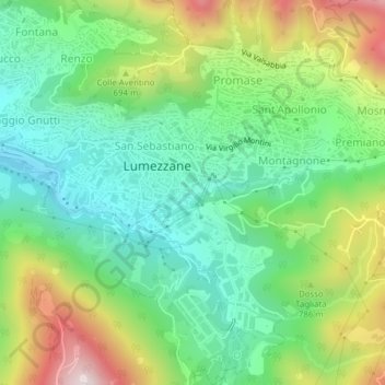 Mapa topográfico Rucca, altitud, relieve