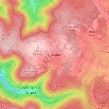 Mapa topográfico Reisenbach, altitud, relieve