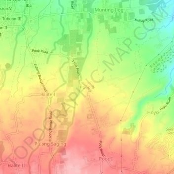 Mapa topográfico Pooc II, altitud, relieve