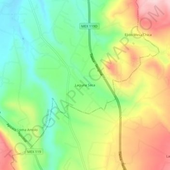 Mapa topográfico Laguna Seca, altitud, relieve
