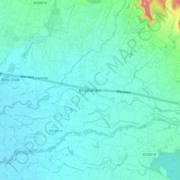 Mapa topográfico Khairahani, altitud, relieve