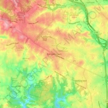 Mapa topográfico Randallstown, altitud, relieve