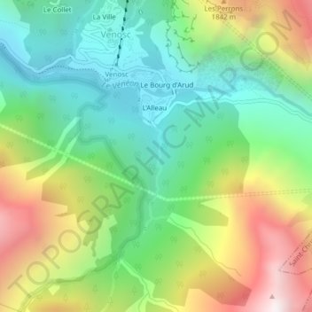 Mapa topográfico Cascade de la Muzelle, altitud, relieve