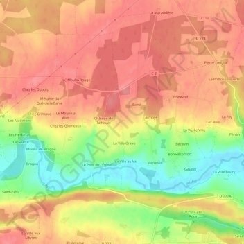 Mapa topográfico Couëdel, altitud, relieve