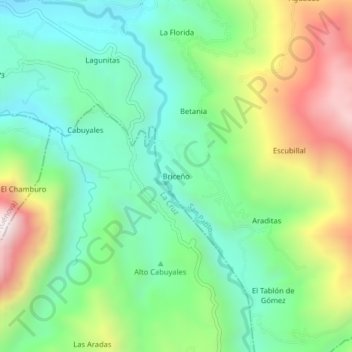Mapa topográfico Briceño, altitud, relieve