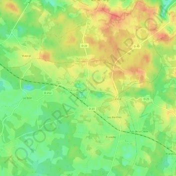 Mapa topográfico Flaujac-Haut, altitud, relieve