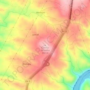 Mapa topográfico Cabeço da Velha, altitud, relieve