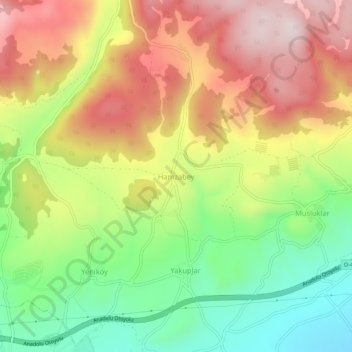 Mapa topográfico Hamzabey, altitud, relieve