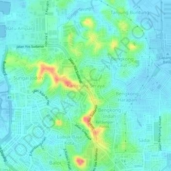 Mapa topográfico Kampung Seraya, altitud, relieve