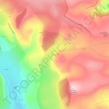 Mapa topográfico Chavanon, altitud, relieve