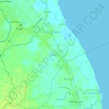 Mapa topográfico Wakas, altitud, relieve