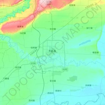 Mapa topográfico Dali, altitud, relieve