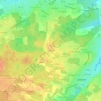 Mapa topográfico Le Peyrot, altitud, relieve