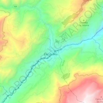 Mapa topográfico Paz de Río, altitud, relieve