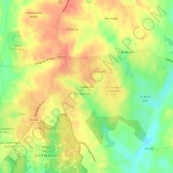 Mapa topográfico Oaklands, altitud, relieve