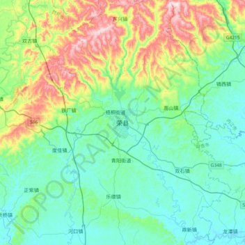 Mapa topográfico Rongxian, altitud, relieve